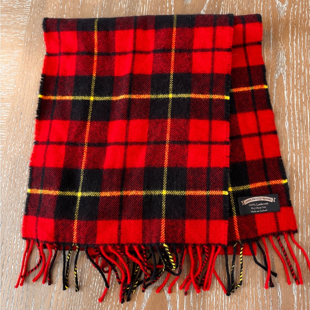 James Pringle Weavers Made in Scotland Red and Black Tartan Scarf